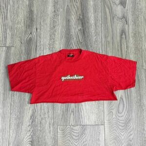 Vintage Y2K Quiksilver Custom Raw Hem Cropped Boardriding T-Shirt XL Red